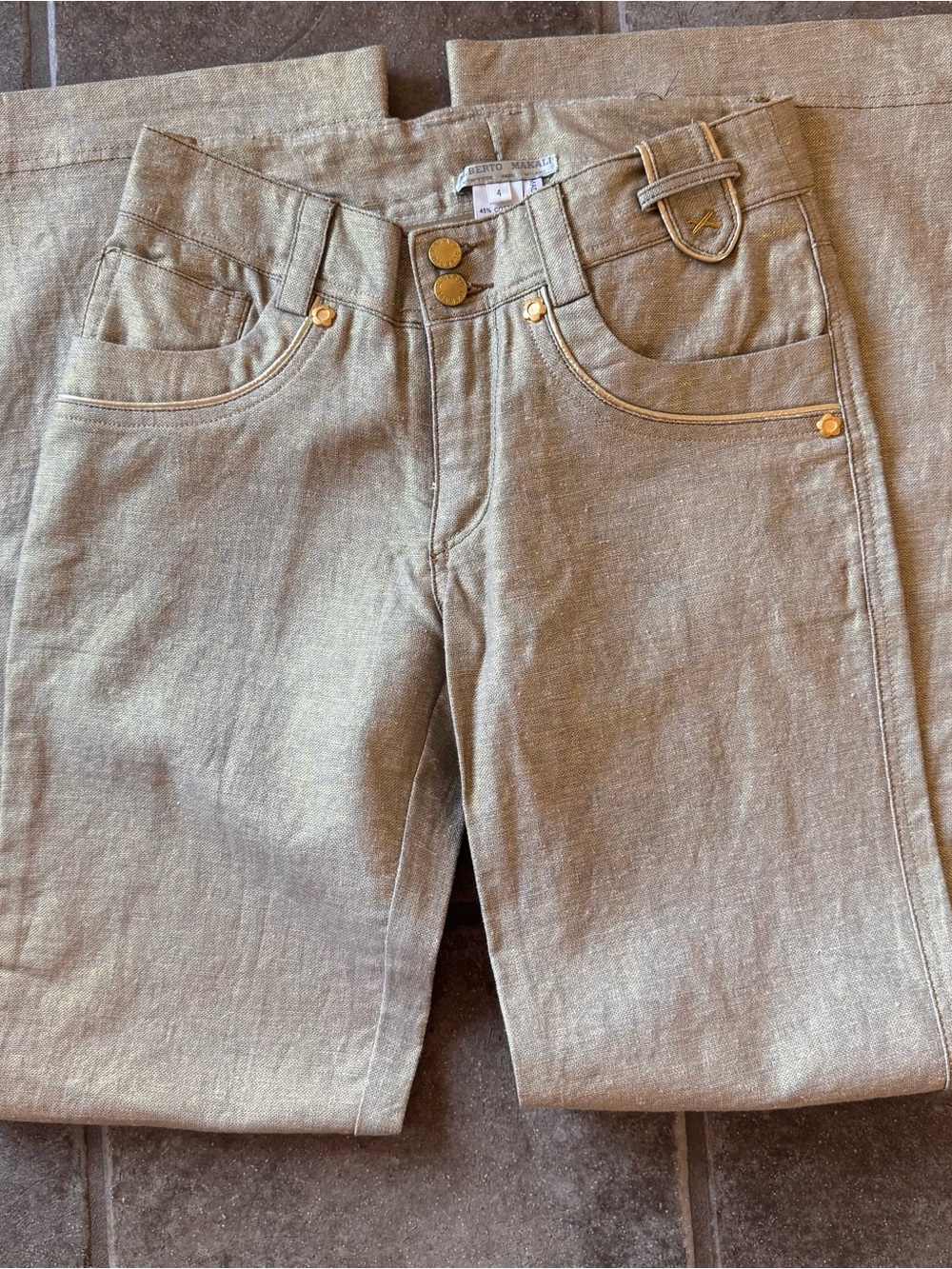 Alberto Makali Women’s Metallic Taupe/Gold Jeans; 4 gold with metallic
